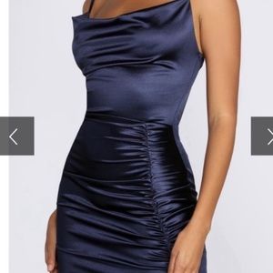 Windsor navy blue satin cowl neck dress
